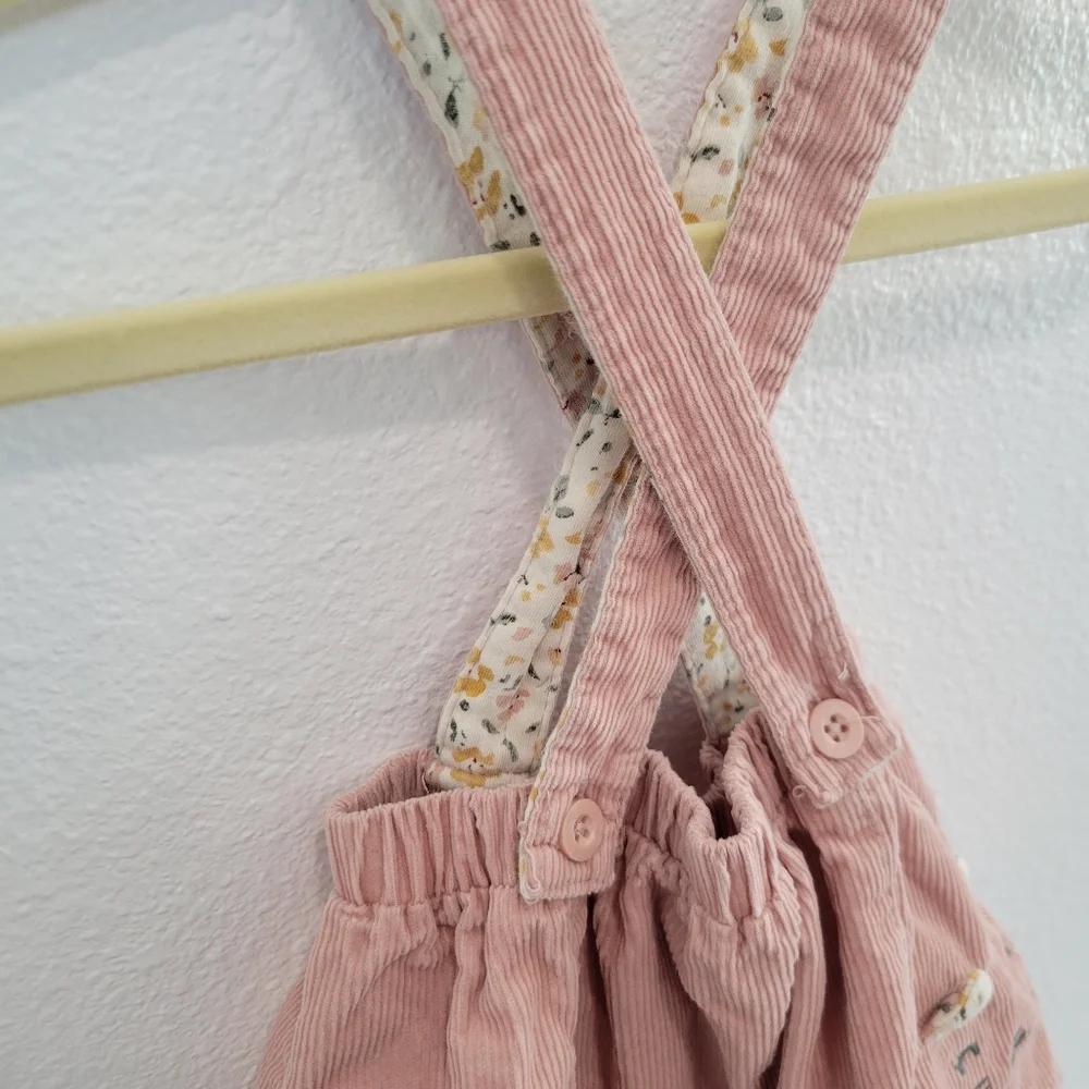 Carter’s Baby Girl Pink Corduroy Suspender Skirt Floral‎ Kitty 12M